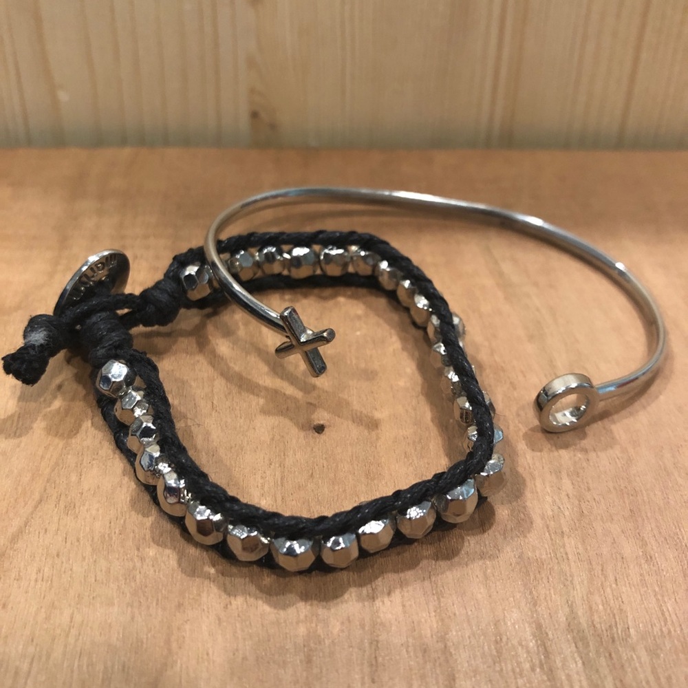 Bracelet Arm Party Set lot: XO cuff + metal Beaded